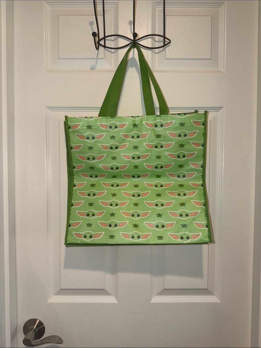 Green Printed Tote Bag with Character Grogu